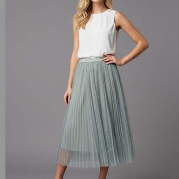 Light Grey Mesh Tulle Pleated Skirt - Picture 1 of 9